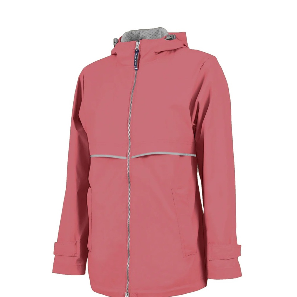 Coral New Englander Rain Jacket with South Carolina Palmetto monogram